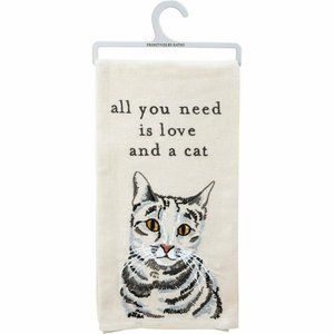 "All You Need Is Love And A Cat" Embroidered Hand or Kitchen Towel